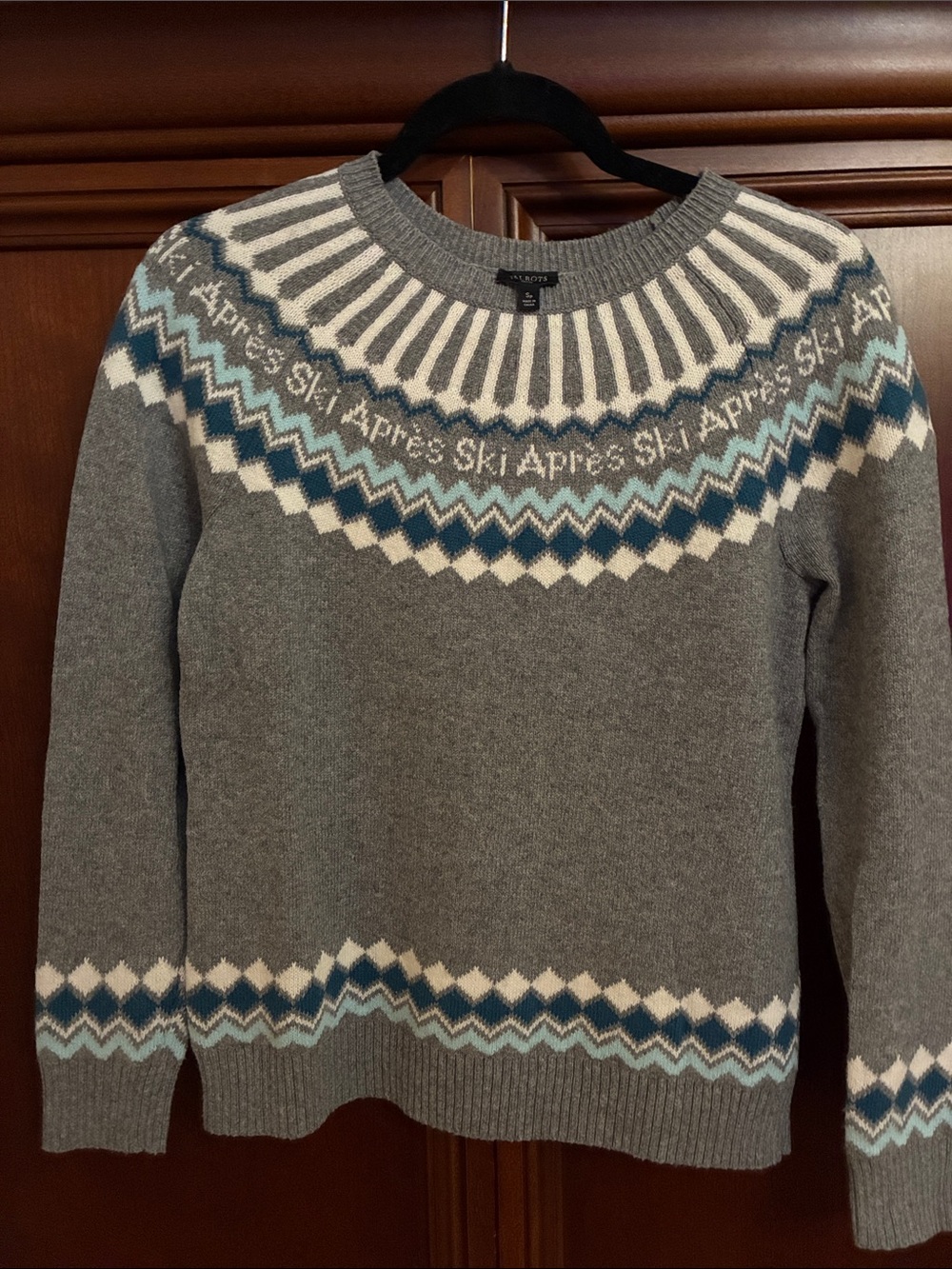 Talbots Womens Gray 'Apres Ski' Fair Isle Crewneck Sweater